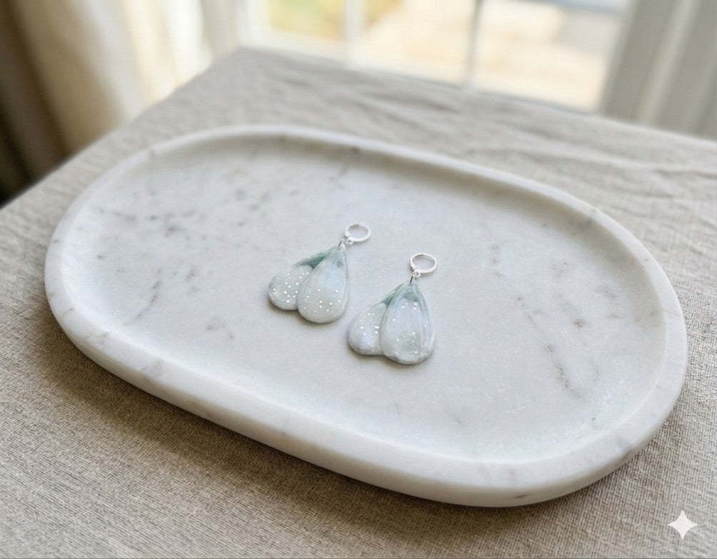 White Pearl Polymer Clay Floral Earrings