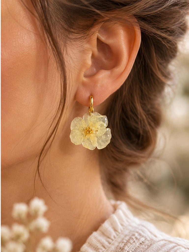 Golden Yellow Natural Flower Resin Earrings
