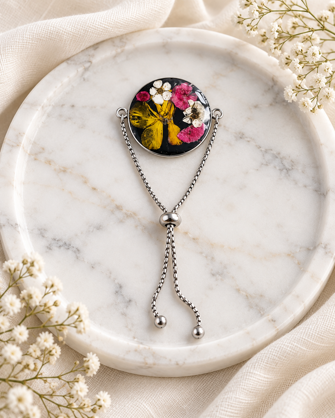 Yellow & Pink Floral Resin Adjustable Bracelet