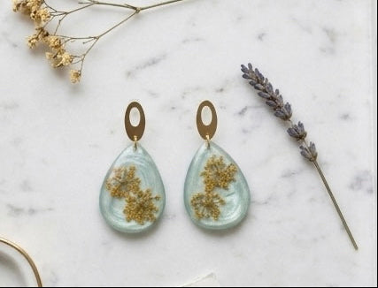 Stainless Steel & Resin Earrings with Pressed Flowers