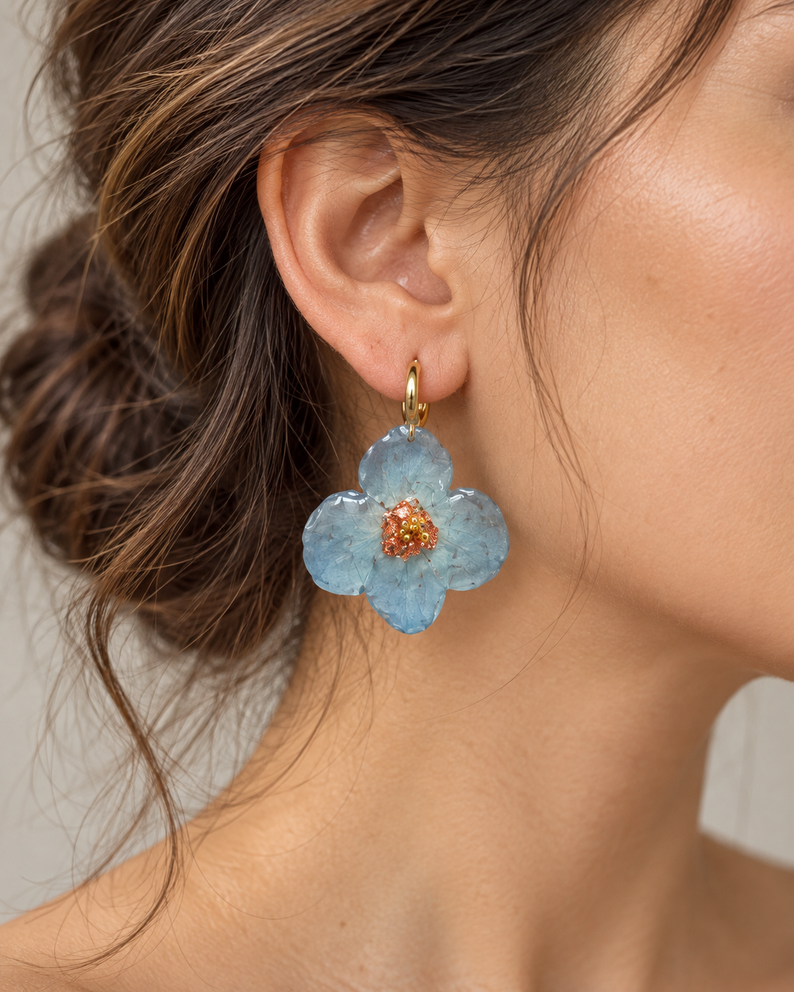 Soft Blue Natural Flower Resin Earrings