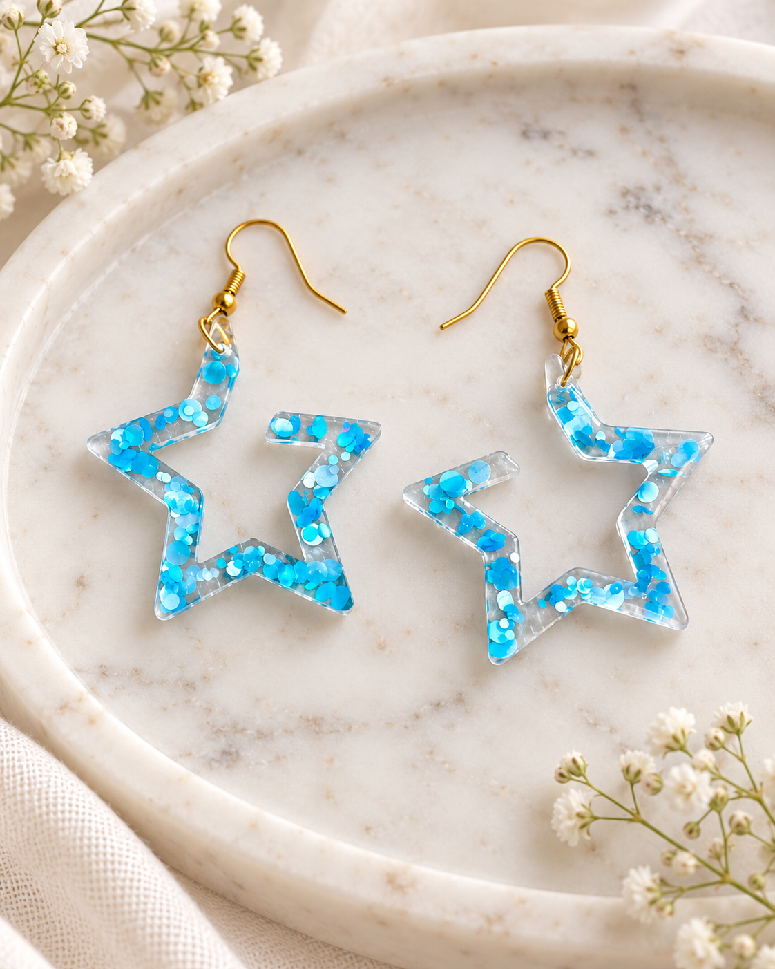 Custom Confetti Resin Earrings – Heart or Star