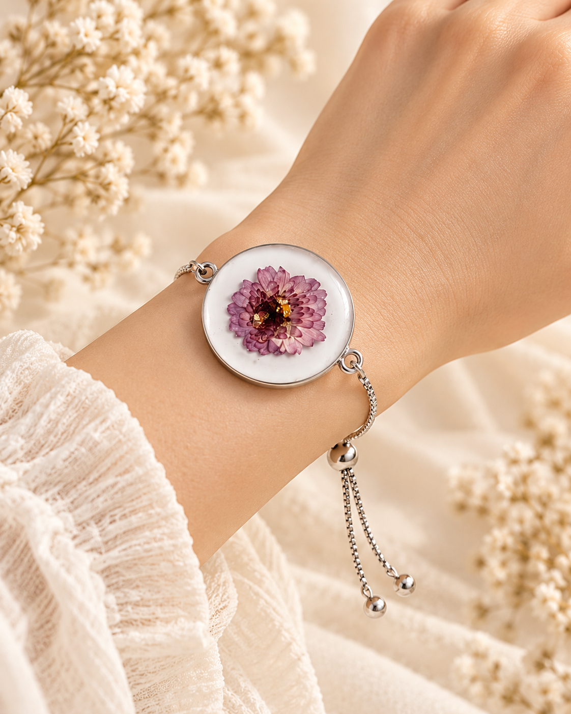 Mauve Flower Adjustable Resin Bracelet