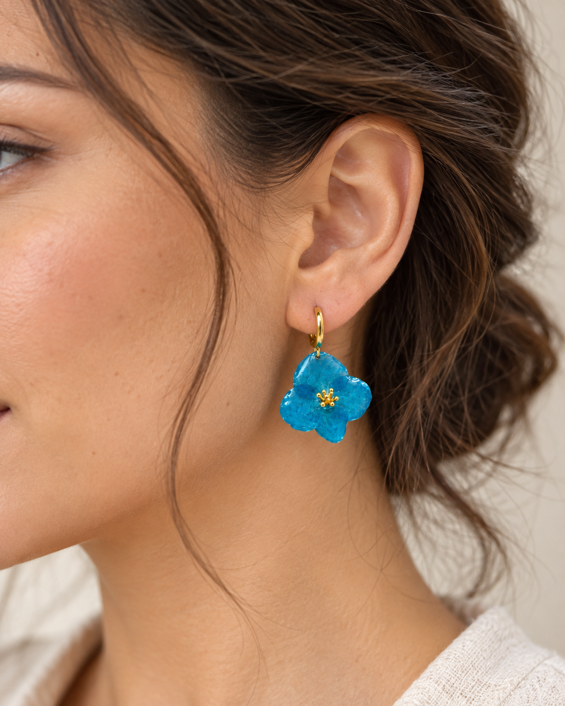 Azure Blue Natural Flower Resin Earrings