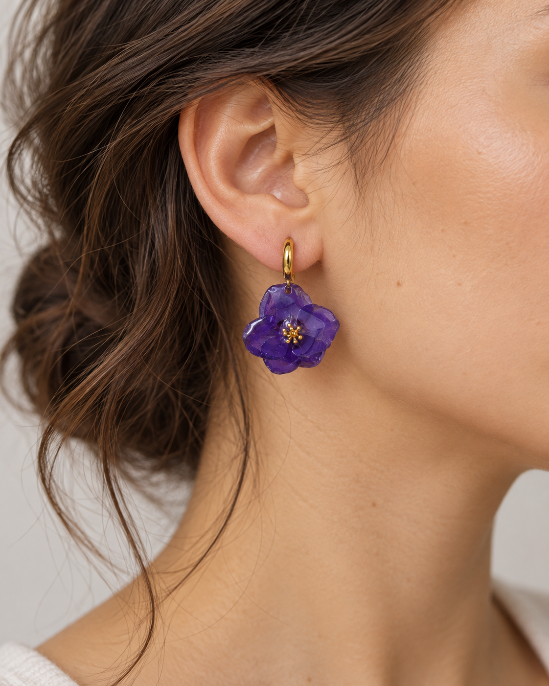 Deep Violet Natural Flower Resin Earrings