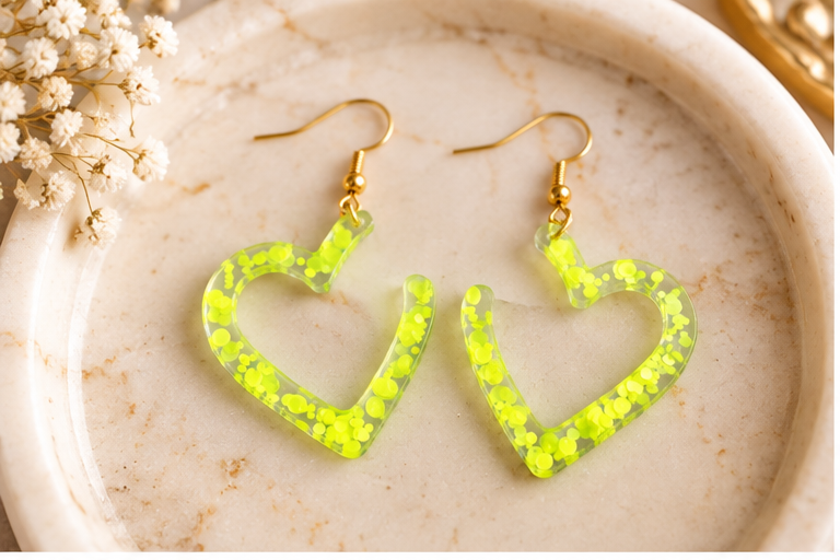 Custom Confetti Resin Earrings – Heart or Star
