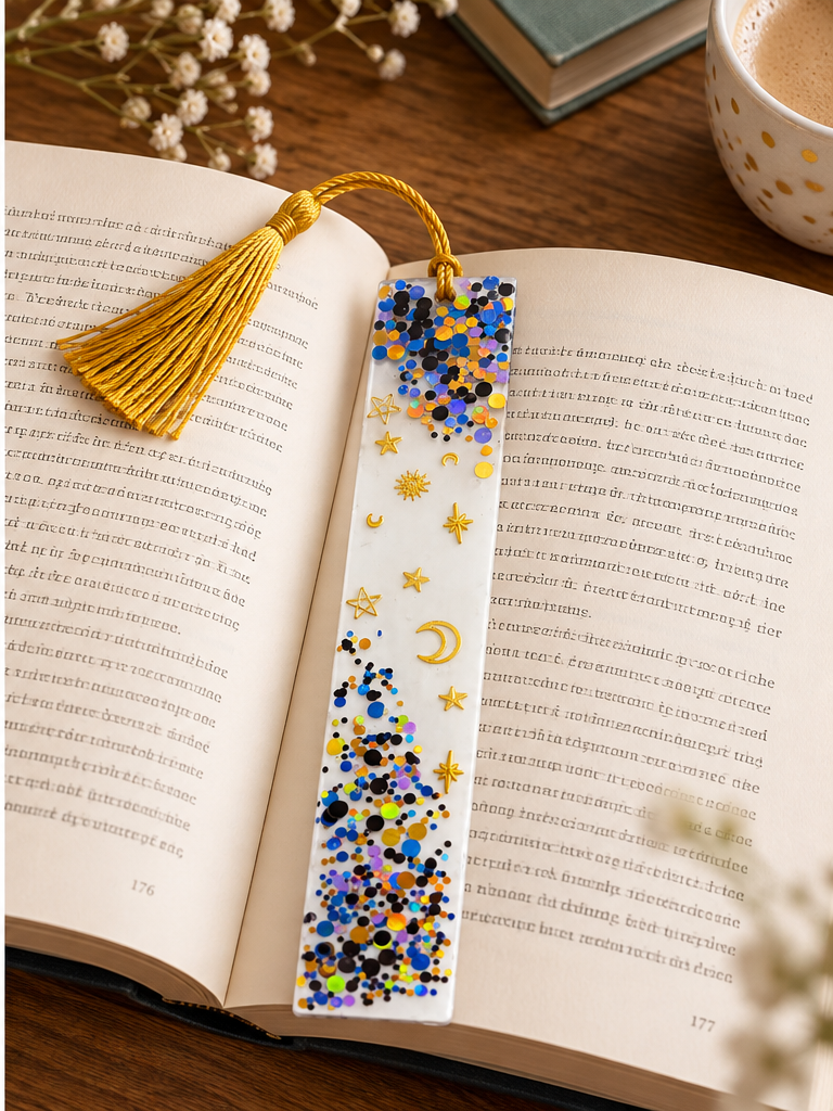 Celestial Confetti Resin Bookmark