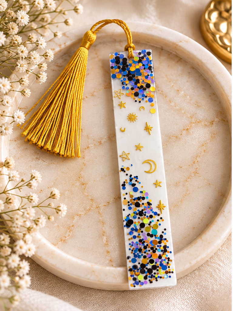 Celestial Confetti Resin Bookmark