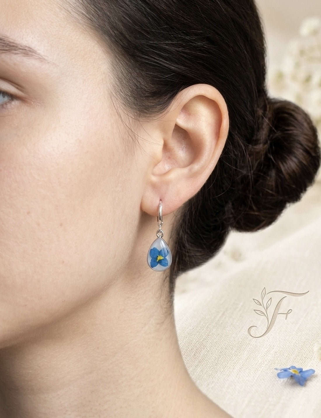 Forget-Me-Not Resin Teardrop Earrings