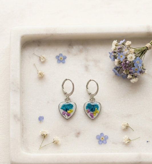 Colorful Floral Heart Resin Hoop Earrings