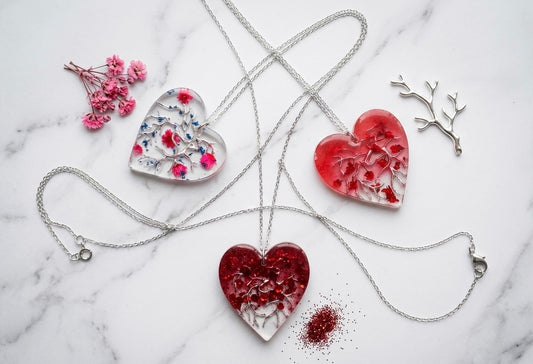 Heart Pendant with Real Flowers