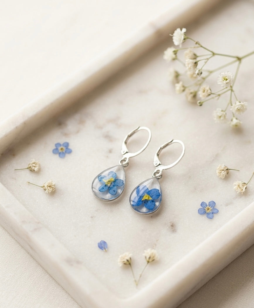 Forget-Me-Not Resin Teardrop Earrings
