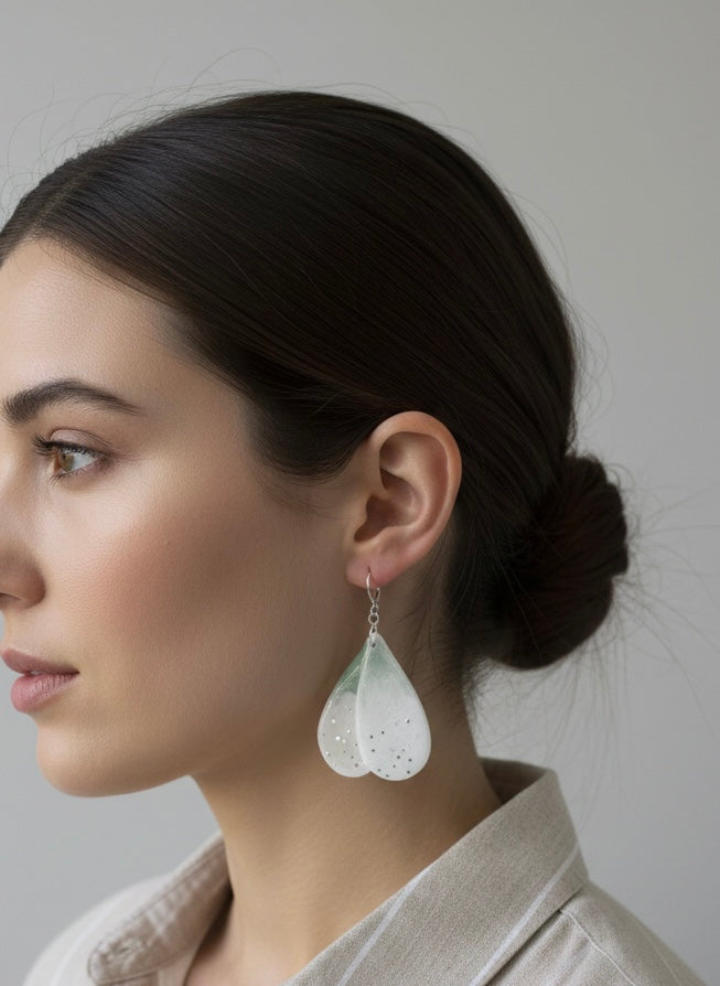 White Pearl Polymer Clay Floral Earrings