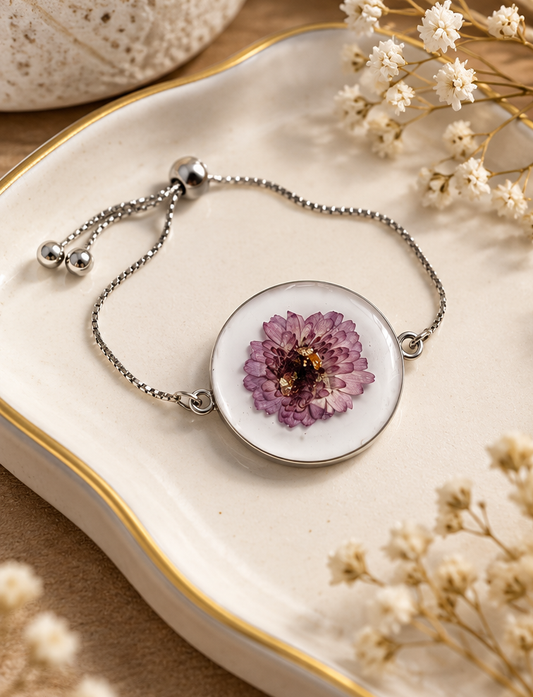 Mauve Flower Adjustable Resin Bracelet