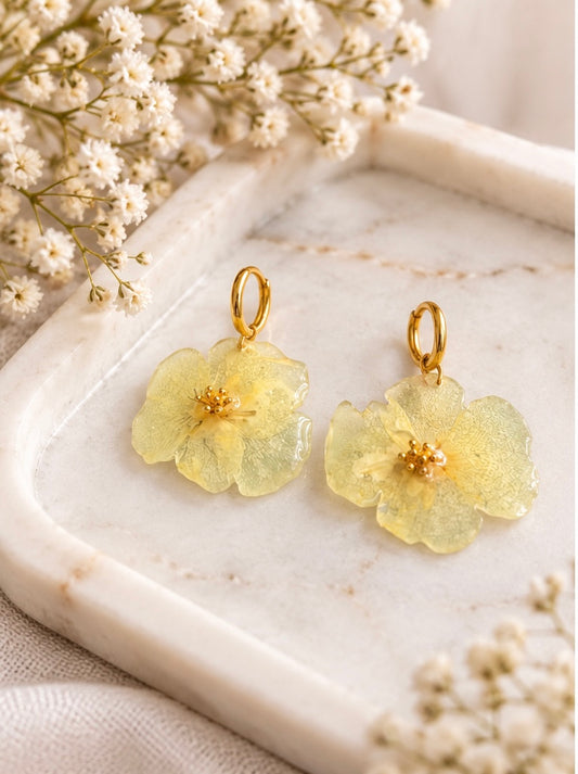 Golden Yellow Natural Flower Resin Earrings