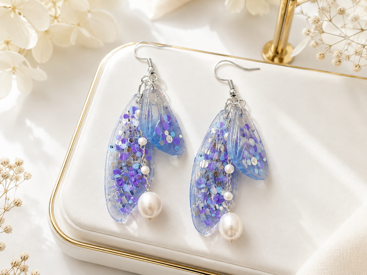 Purple Confetti Resin Drop Earrings