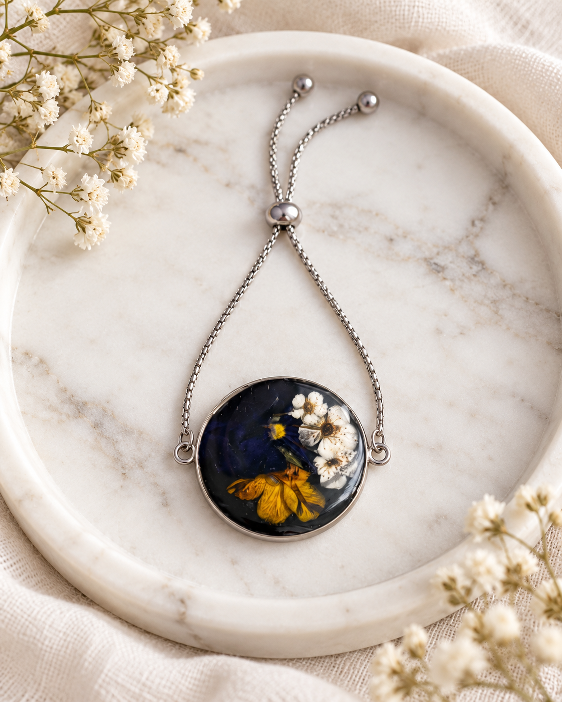 Midnight Floral Resin Adjustable Bracelet