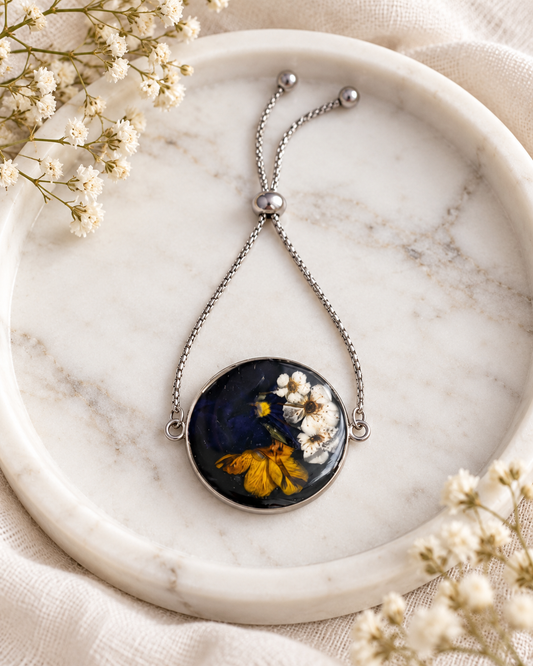Midnight Floral Resin Adjustable Bracelet
