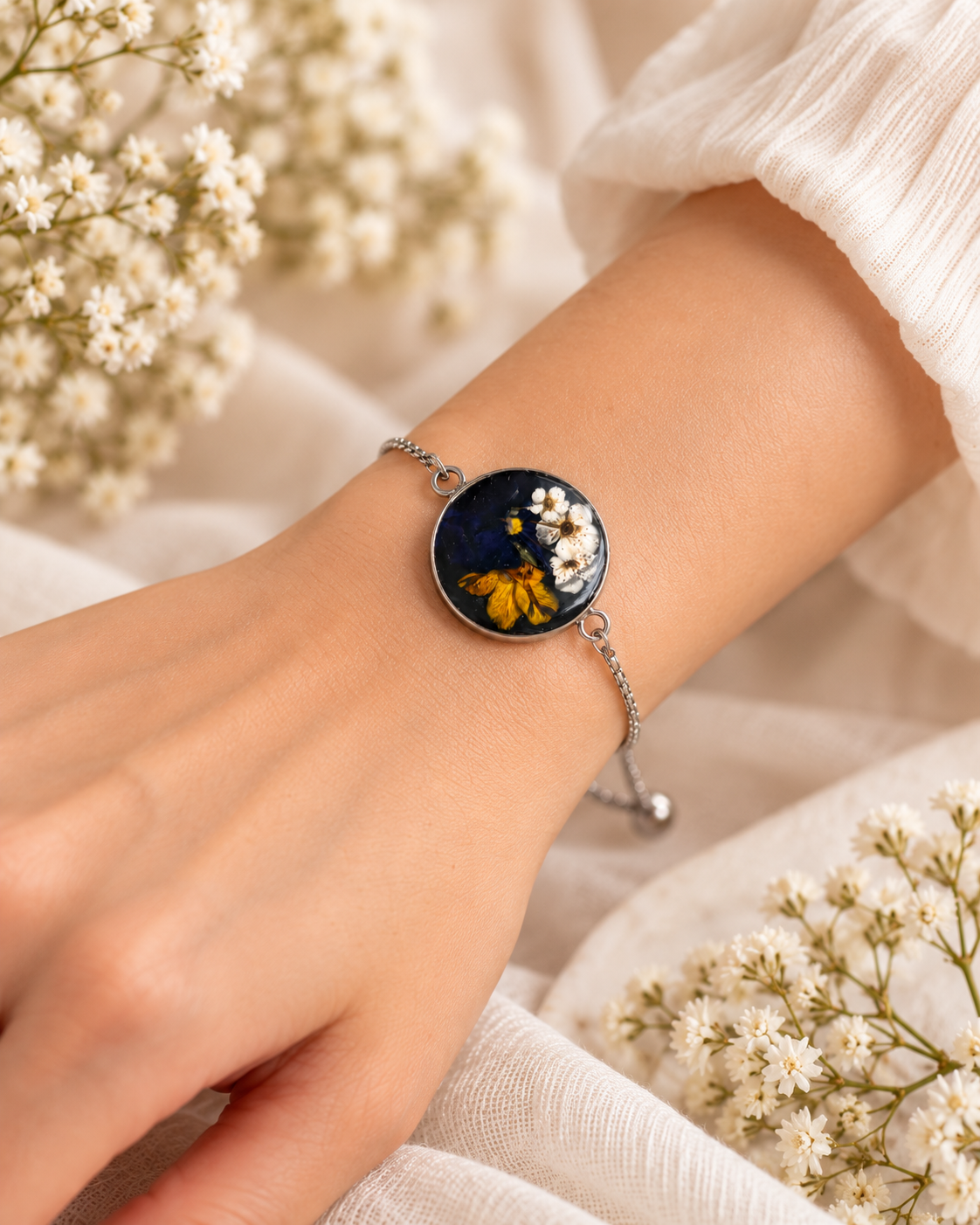Midnight Floral Resin Adjustable Bracelet