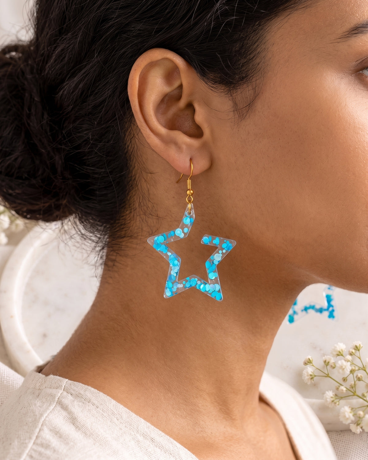 Custom Confetti Resin Earrings – Heart or Star