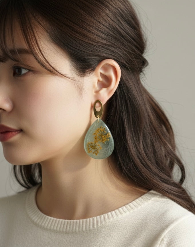 Stainless Steel & Resin Earrings with Pressed Flowers