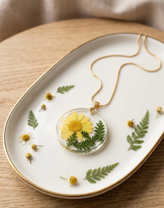 Yellow Daisy & Fern Resin Pendant