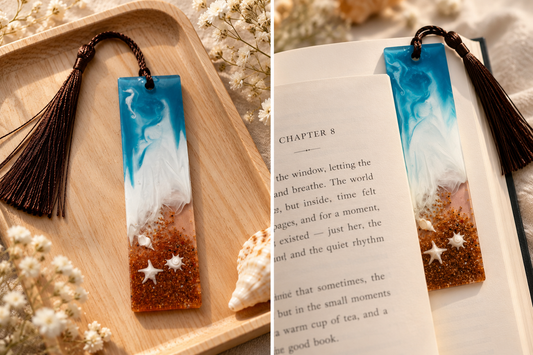 Ocean Waves & White Sea Life Resin Bookmark