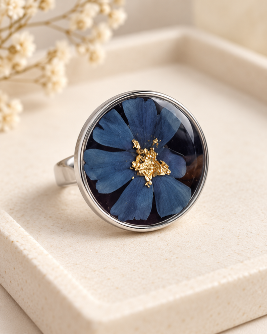 Midnight Blue Botanical Statement Ring