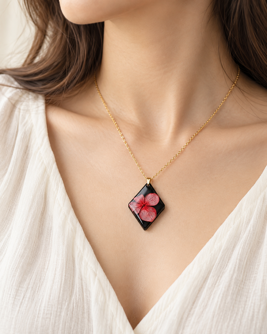 Red Hydrangea Diamond Resin Pendant