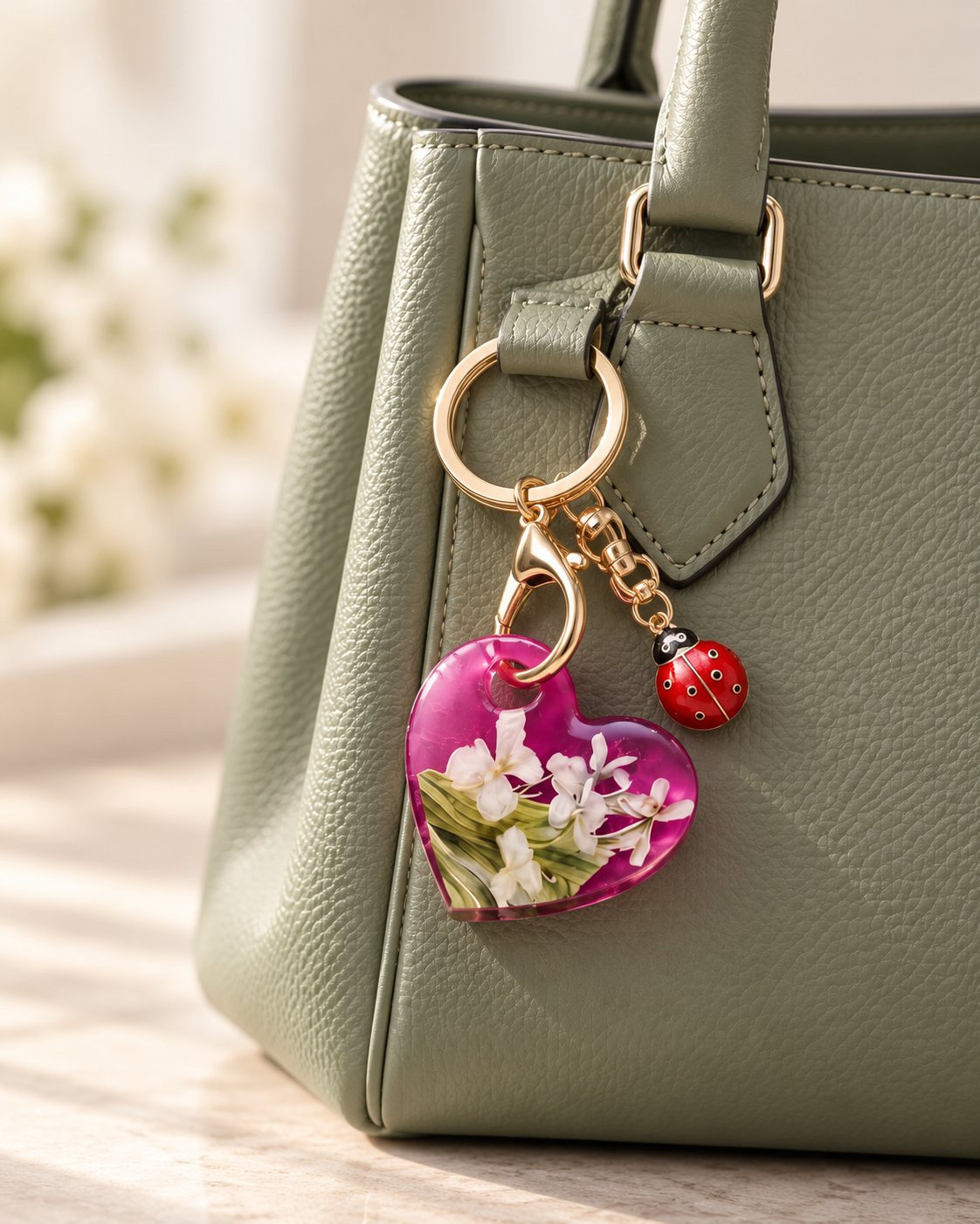 Pink Floral Heart Keychain