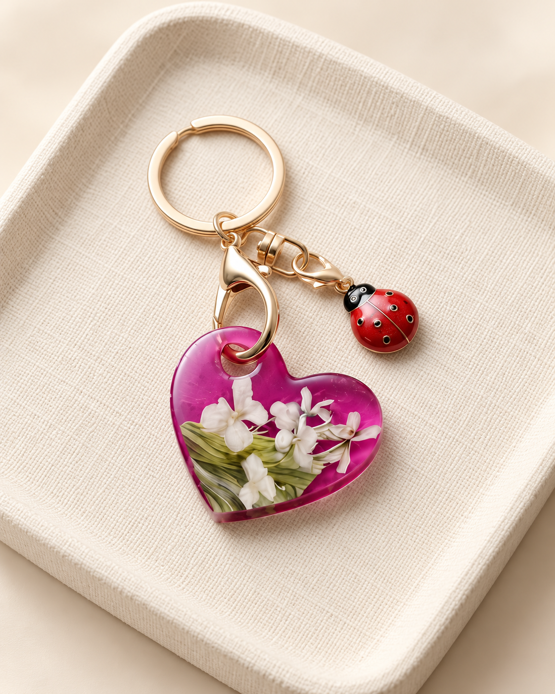 Pink Floral Heart Keychain