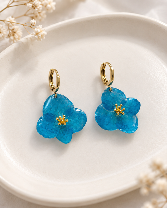 Azure Blue Natural Flower Resin Earrings